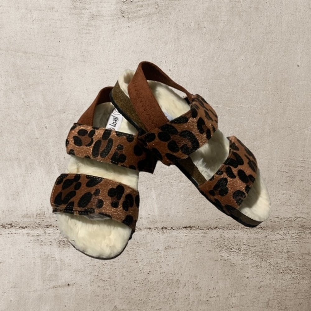 NEW IN BOX Nasty Gal Faux Pony Hair Leopard Strappy Fur Lined Cozy Sandals